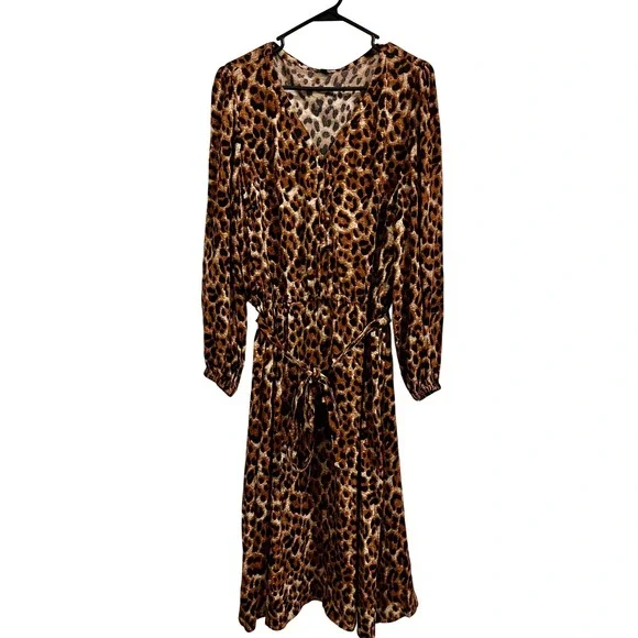 Talbots Leopard Print Cinched Waist Midi Size 14 - Picture 2 of 10